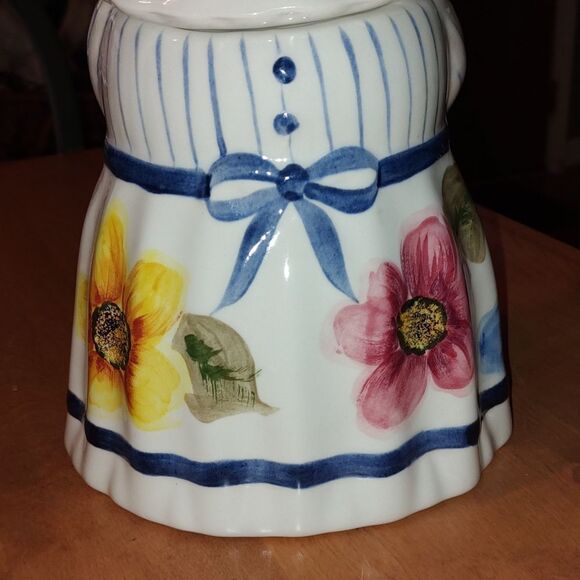 Vintage Laurie Gates Los Angeles Pottery Lady Mouse floral apron Cookie Jar  EUC - Picture 6 of 10